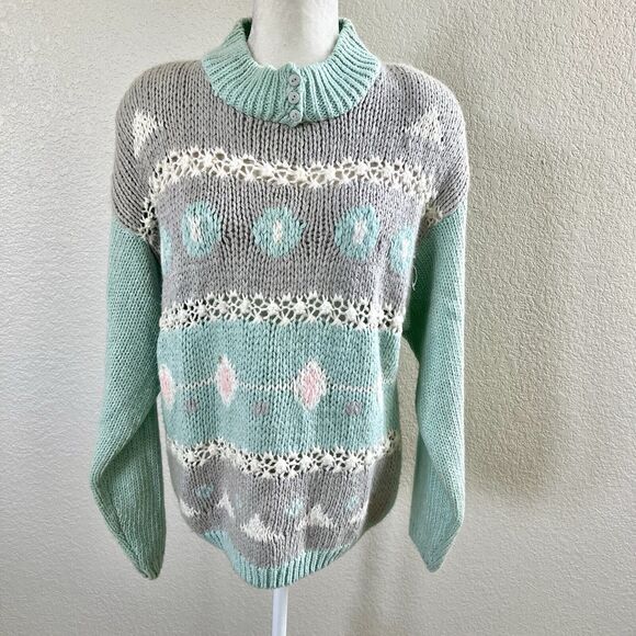 A'MILANO Sweaters - Amilano Vintage Paris Baby Blue Sweater Top Womens Medium Chunky Long Sleeve